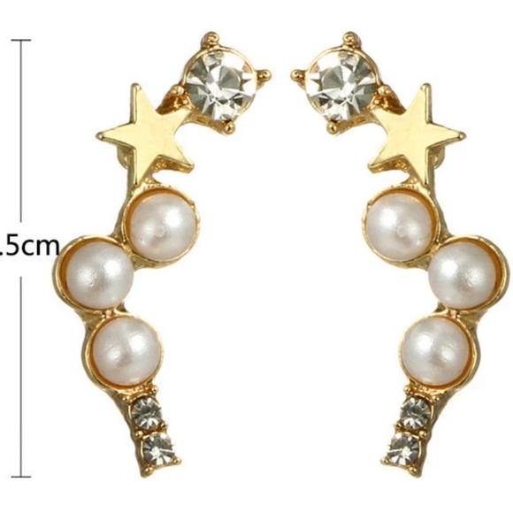 Dainty Star Pearl Earrings, Delicate Earrings, Gold Pearl Star Earrings,  Pierci - Picture 4 of 4